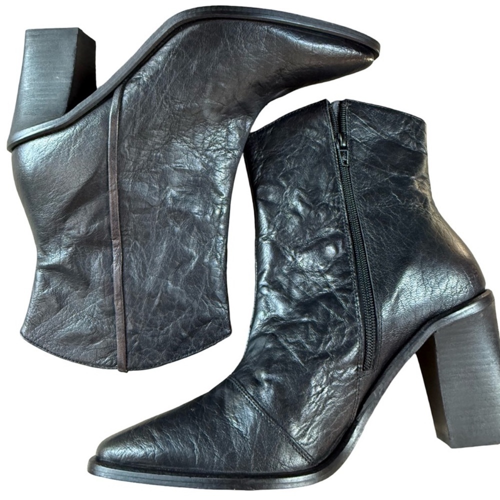 Free People Barclay western Black Leather Ankle Boots Block Heel EU 41 US 10.5 - Picture 4 of 9